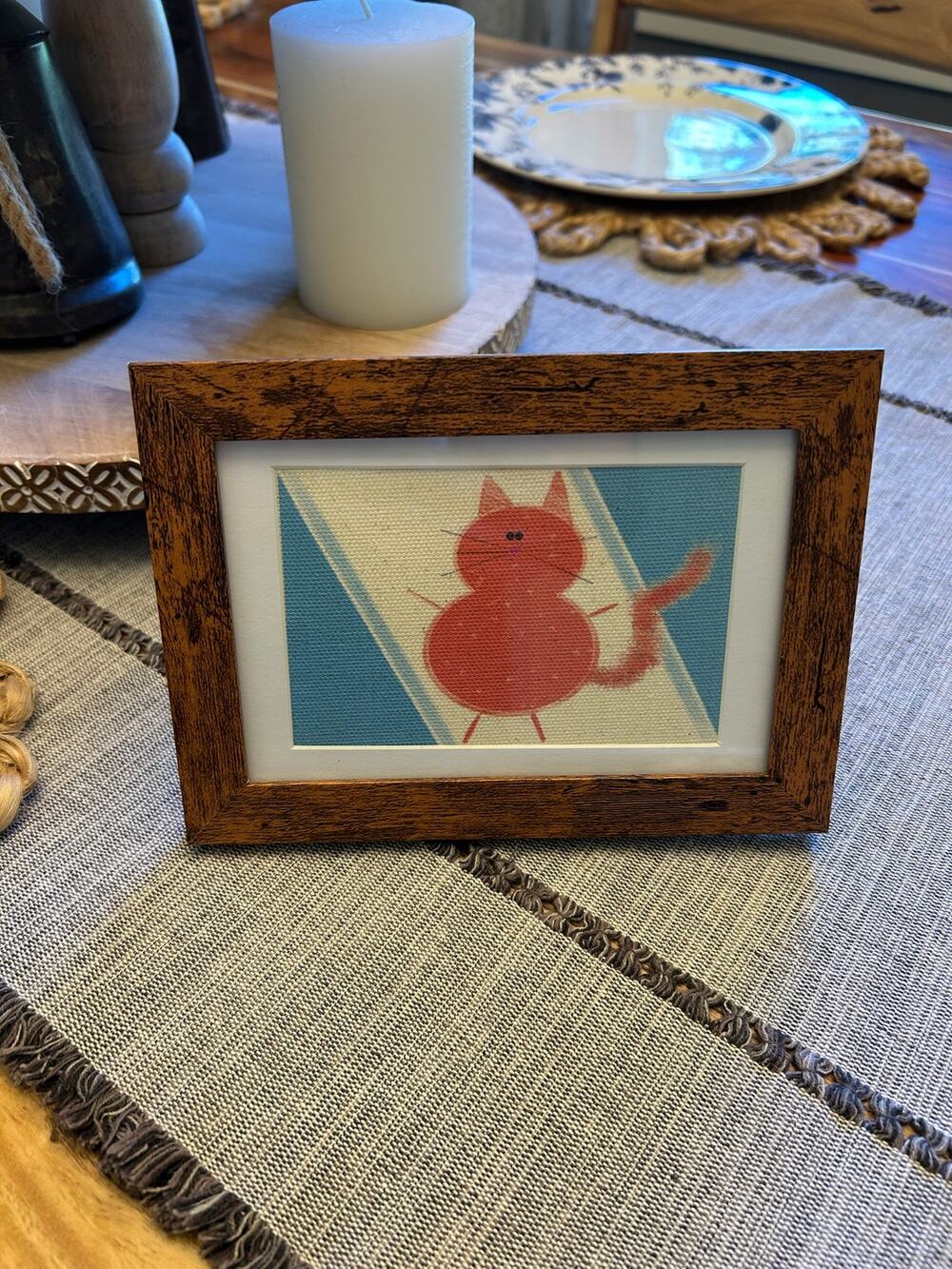 Mini Kitty Cat Picture Frame 6 x 4 Original Art Desk Cheddar Orange Cat Lover